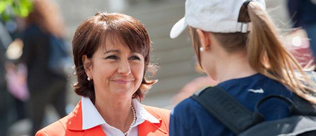 Carroll President Cindy Gnadinger is shown speaking with a student